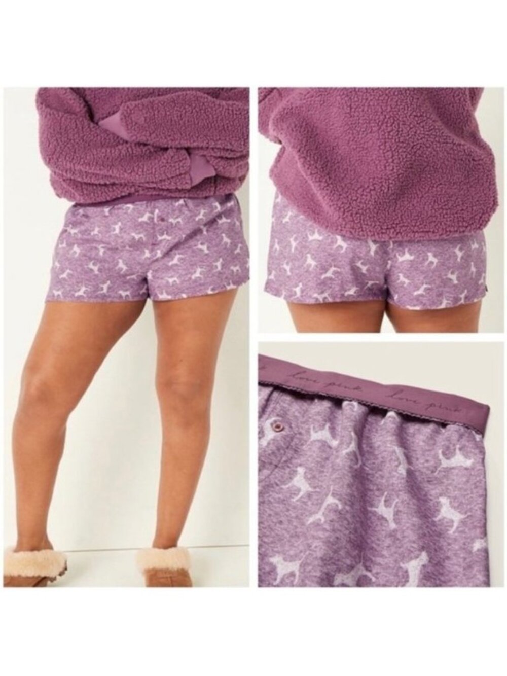 Victoria's Secret Pink | Purple Flannel Sleep Boxy Short Shortie Dogs | Size XXL